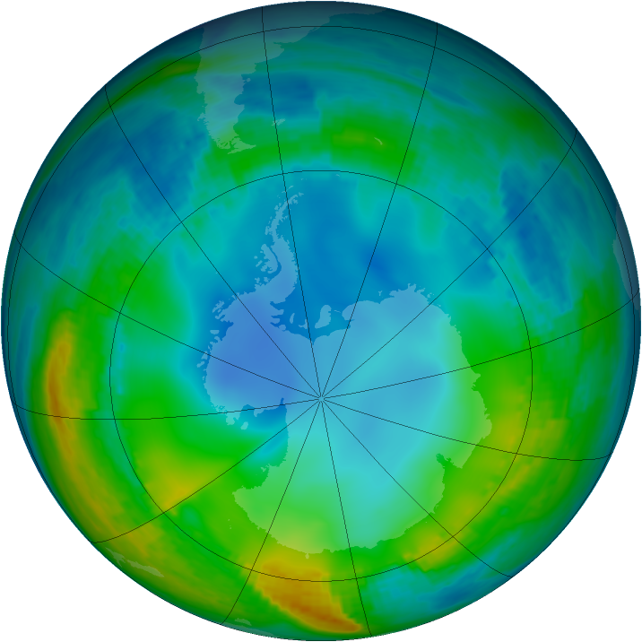 Antarctic ozone map for 04 June 2001